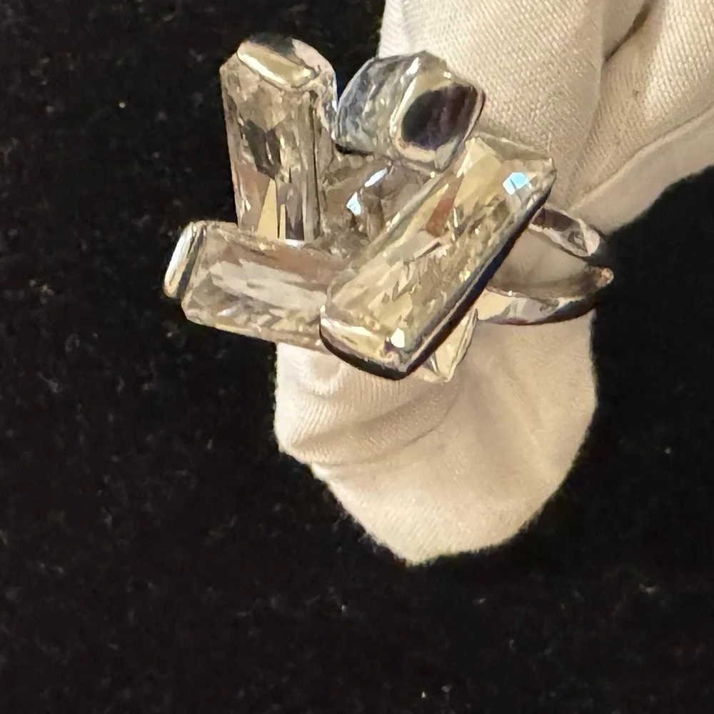 Silver 4 Clear Baguette CZ Ring Elegant Silver Crystal Ring